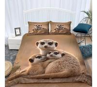 Housse de Couette 240 x 260 Suricate Parure de lit 2 Personnes Imprimé Animalier 3D Imprimée Doux Literie Set Microfibre Housses Couettes avec Fermeture Éclair et 2 Taies d'oreiller G-1386