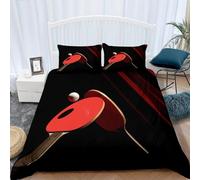 Housse de Couette 240 x 260 Tennis de Table Parure de Lit 2 Personnes 3D Tennis de Table Ensemble de Literie en Microfibre avec Fermeture Éclair et 2 Taies d'oreiller 65x65 cm A-1848