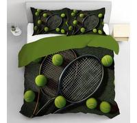 Housse de Couette 240 x 260 Tennis Parure de Lit 2 Personnes 3D Raquette de Tennis Ensemble de Literie en Microfibre avec Fermeture Éclair et 2 Taies d'oreiller 65x65 cm C-3934