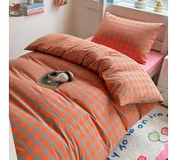 Housse de Couette 240X220 à Carreaux Orange et Gris pour Adultes et Adolescents - Parure de lit Réversible à Carreaux Orange et Gris,2/3 Pièces - Microfibre Douce et Respirante,Style Moderne,Oran