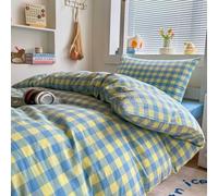 Housse de Couette 240X220 à Carreaux Orange et Gris pour Adultes et Adolescents - Parure de lit Réversible à Carreaux Orange et Gris,2/3 Pièces - Microfibre Douce et Respirante,Style Moderne,Bleu
