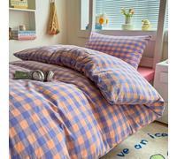 Housse de Couette 240X220 à Carreaux Orange et Gris pour Adultes et Adolescents - Parure de lit Réversible à Carreaux Orange et Gris,2/3 Pièces - Microfibre Douce et Respirante,Style Moderne,Viol