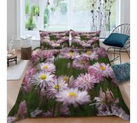 Housse de Couette 240x220 Chrysanthèmes Roses Microfibre Parure de Lit 3D Imprimée Plantes Et Fleurs Housse Couette Ultra Douce Confortable avec 2 Taies d'oreiller 65x65 F-89