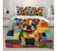 Housse de Couette 240x220 cm avec 2 Taie Oreiller 65x65 cm Bouledogue FrançAis Mignon Parure de Lit 2 Personne Microfibre Douce Confortabl Coloré Ensemble de literie pour Ado Enfants