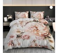 Housse de Couette 240x220 cm avec 2 Taies d'oreiller 65x65 cm Belles Fleurs de Pivoine RéTro - Parure de lit 2 Personnes - Rose Ensembles de Housses de Couette en Microfibre