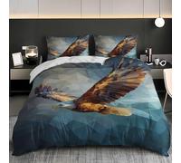 Housse de Couette 240x220 cm avec 2 Taies d'oreiller 65x65 cm GéOméTrie Animale Pygargue à TêTe Blanche - Parure de lit 2 Personnes - Brun Ensembles de Housses de Couette en Microfibre