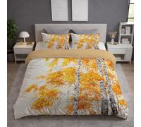 Housse de Couette 240x220 cm avec 2 Taies d'oreiller 65x65 cm - Parure de lit 240 x 220 cm Microfibre Doux pour la Peau Anti-froissement, Or, Art Linéaire Bouleaux