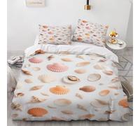 Housse de Couette 240x220 cm Coquilles Saint-Jacques Parure de Lit 240x220 3D Imprimée Linge de Lit Créatures Marines Housse Couette avec Fermeture et 2 x 65x65 cm Taies d'oreiller E.1049