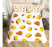 Housse de Couette 240x220 cm Frites de Hamburger Parure de Lit 240x220 3D Imprimée Linge de Lit Fast-Food Housse Couette avec Fermeture et 2 x 65x65 cm Taies d'oreiller E.467