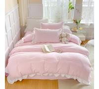 Housse de Couette 240X220 Élégante à Volants Rose pour Femme avec Taies D'Oreiller Style Princesse Design Esthétique Ensemble de Housse de Couette 240X220 Unie Ensemble de Literie à Volants Uni