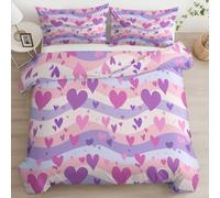 Housse de Couette 240x220 Forme de Coeur d'amour Parure de lit 2 Personnes Rayures Ondulées Set de Housse Couette Microfibre Imprimée 3D Ensemble de Literie avec 2 Taies d'oreiller B/539