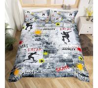 Housse de Couette 240x220 Skateboard Microfibre Parure de Lit 3D Imprimée Danse de Rue Et Patinage sur Glace Housse Couette Ultra Douce Confortable avec 2 Taies d'oreiller 65x65 H.1577