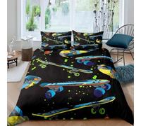 Housse de Couette 240x220 Skateboard Parure de Lit 2 Personnes Thème Sport 3D Imprimée Literie Set House Couette Microfibre pièces et 2 Taies Oreiller pour Adulte M.4240
