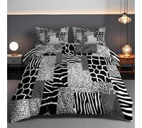 Housse de Couette 240x220cm Patchwork Imprimé Animal Parure de Lit Cebra Y Tigre Modernos en Blanco Y Negro Fermeture Éclair - Linge de Adulte avec 2 Taies d'oreiller 65x65 cm