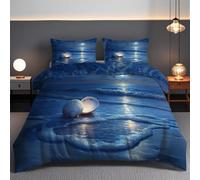 Housse de Couette 240x220cm Plage De Coquillages Parure de Lit Ciel Étoilé Océan Fermeture Éclair - Linge de Adulte avec 2 Taies d'oreiller 65x65 cm