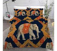Housse de Couette 240x260 3D Imprimé éléphant Parure de lit 2 Personnes Douce Microfibre Motif Animalier De Style Thaïlandais Ensemble de Literie avec Fermeture Éclair et 2 Taie d'oreiller 50x75 17A39