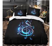 Housse de Couette 240x260 Adulte Note de Musique 3D Parure de Lit 2 Personnes en Microfibre Thème Musical 3 Pièces Ensemble de literie Noir avec Fermeture Éclair et 2 Taies d'oreiller E.41