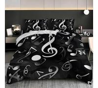 Housse de Couette 240x260 Adulte Note de Musique 3D Parure de Lit 2 Personnes en Microfibre Thème Musical 3 Pièces Ensemble de literie Noir avec Fermeture Éclair et 2 Taies d'oreiller G.150