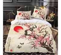Housse De Couette 240x260 Adultes 3D Fleur De Cerisier Papillon Parure de Lit 2 Personnes Rétro Japonais Douce Microfibre Housse De Couette 3 pièces avec Fermeture Éclair+2 Taies d'oreiller 50x75cm