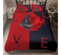 Housse de Couette 240x260 Amour Rouge Noir Parure de Lit Adulte 1 Personnes avec Fermeture Éclair avec 2 Taies d'oreiller 65x65 cm Literie Douce en MicrofibreDéCoration