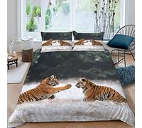 Housse de Couette 240x260 Animaux sauvages tigres de Sibérie Parure de Lit 240x260 Adulte 2 personnes Garcon et Fille 3D Imprimé Microfibre Literie avec Fermeture Éclair et 2 Taies d'oreiller 50x75 cm