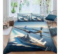 Housse de Couette 240x260 Avions Embarqués et Navires de Guerre Parure de Lit Militaire 3D Douce Respirante Microfibre Housse Couette 2 Personne avec Fermeture Éclair et 2 Taies d'oreiller l.1487