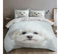 Housse de Couette 240x260 Bichon Frisé 3D Parure de Lit Chien Blanc Mignon en Microfibre Doux Housses Couettes 2 Personnes avec Fermeture Éclair avec 2 Taies d'oreiller 65x65 cm M.4996