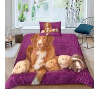 Housse de Couette 240x260 Border Collie et Cochon d'Inde Parure de Lit 2 Personnes Thème Animalier Imprimé 3D Microfibre Doux Housses Couettes avec Fermeture Éclair et 2 Taies d'oreiller P.789