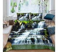 Housse de Couette 240x260 Cascade de Montagne Microfibre Douce Parures de Lit 2 Personnes Imprimé 3D Paysage Naturel Housses Couette avec 2 Taies d'oreiller et Fermeture Éclair g.6798
