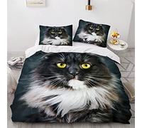 Housse de Couette 240x260 Chat 3D Imprimé Parure de lit Douce Hypoallergique 3 Pièces Mignon Animal De Compagnie Bedding avec Fermeture Éclair et 2 Taie d'oreiller Convient à Adultes Ado