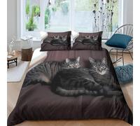 Housse de Couette 240x260 Chat Parures de Lit Adultes 3D Imprimée Literie Set 3 Pièces Animaux de Compagnie Mignons Microfibre Housse Couette 2 Personne avec 2 Taie d'oreiller F.2148