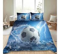 Housse de Couette 240x260 cm Ballon de Football Parure de Lit Thème Sportif 2 Personnes Housse Couette Imprimée 3D Microfibre Douce avec Fermeture Éclair et 2 Taies d'oreiller H/1812