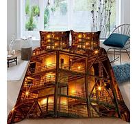 Housse de Couette 240x260 cm Bâtiment Industriel, 3D Paysage Parure de Lit 2 Personnes Imprimée Microfibre, Enfants Adultes Housses Couettes 240x260 cm et 2 Taies d'oreiller 65x65 cm