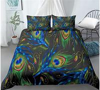 Housse De Couette 240X260 Cm Belle Plume De Paon Ensemble Parure De Lit avec Fermeture Eclair, Housse De Couette Imprimée en 3D Lavée Et Respirante + 2 Taies d'oreiller 65X65Cm - Confortable