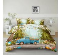 Housse de Couette 240x260 cm Cartoon Adulte 2 Personnes Confortable | Réversible Parure de lit Microfibre Housse de Couette Abstrait Forêt Arbres Verts Floral Camion avec Fermeture éclair