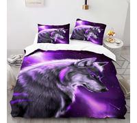 Housse de Couette 240x260 cm Cosmic Star Wolf Parure de Lit Motif 3D Sets De Housse Couette Et 2 Taies d'oreiller 65x65cm，AI Motifs Couvre-lit Doux et Respirant#YR2