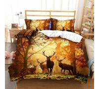 Housse de Couette 240x260 cm Jungle Elk Animaux de la Forêt Motif Imprimés Parure de Lit 2 Personne Literie De 100% Microfibre Parure Couette Avec Fermetures éclair + 2 Taie D'oreiller 65x65 cm