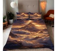Housse de Couette 240x260 cm Nuages Éclairs Montagne enneigée Parure de Lit Motif 3D Sets De Housse Couette Et 2 Taies d'oreiller 65x65cm，AI Motifs Couvre-lit Doux et Respirant#YR3