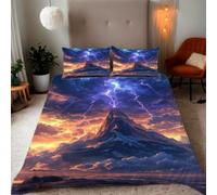 Housse de Couette 240x260 cm Nuages Éclairs Montagne enneigée Parure de Lit Motif 3D Sets De Housse Couette Et 2 Taies d'oreiller 65x65cm，AI Motifs Couvre-lit Doux et Respirant#YR1