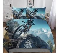 Housse de Couette 240x260 cm VTT Parure de Lit Hautes Montagnes 2 Personnes Housse Couette Imprimée 3D Microfibre Douce avec Fermeture Éclair et 2 Taies d'oreiller q-1956