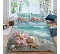 Housse de Couette 240x260 Coquillages de Conques Fleuris 3D Imprimé Parures de Lit Bord de Mer Douceur Microfibre 2 Personnes Literie avec Fermeture Éclair et Taie d'oreiller 65x65 c1799