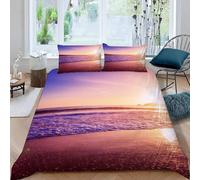 Housse de Couette 240x260 Coucher de Soleil sur la Plage Microfibre Douce Parures de Lit 2 Personnes Imprimé 3D Paysages Marins Housses Couette avec 2 Taies d'oreiller et Fermeture Éclair g.8076