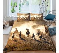 Housse de Couette 240x260 Cowboys de L'ouest 3D Parure de Lit Nature Sauvage en Microfibre Doux Housses Couettes 2 Personnes avec Fermeture Éclair avec 2 Taies d'oreiller 65x65 cm L.3666