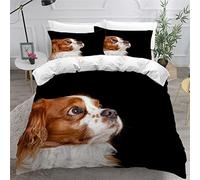 Housse de Couette 240x260 épagneul Roi Charles Parure de Lit 2 Personnes Enfant Ado Fille Chiot Animal Impression 3D Microfibre avec Fermeture éclair Fermée et 2 Taies d'oreiller