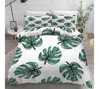 Housse de Couette 240x260 Feuille De Monstera Parure de Lit ForêT Tropicale Humide Ensemble de Lit Reversible, Housse de Couettes Microfibre et 2 Taies d'oreiller 65x65 cm, avec Fermeture Éclair