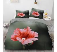 Housse de Couette 240x260 Fleurs Rouges Parure de Lit 2 Personnes Usine Imprimé 3D Microfibre Doux Housses Couettes avec Fermeture Éclair et 2 Taies d'oreiller P.670