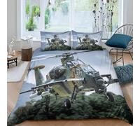 Housse de Couette 240x260 Hélicoptère Armé Parure de Lit Guerre Militaire en Jungle 3D Douce Respirante Microfibre Housse Couette 2 Personne avec Fermeture Éclair et 2 Taies d'oreiller l.497