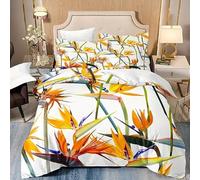 Housse de Couette 240x260 Herbe à Plumes, Parure de Lit Oiseau De Paradis, Microfibre 3 Pièces, 3D Imprimée Parures de Lit avec Fermeture éclair, Housses de Couettes et 2 Taies d'oreiller 65x65 cm