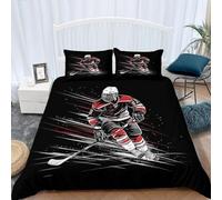 Housse de Couette 240x260 Hockey Parure de Lit 2 Personnes Joueurs de Hockey sur Glace Imprimé 3D Microfibre Doux Housses Couettes avec Fermeture Éclair et 2 Taies d'oreiller P.243