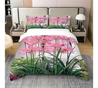 Housse de Couette 240x260 Lys Araignée Rouge Microfibre Parure de Lit 3D Imprimée Fleurs D'été Roses Housse Couette Ultra Douce Confortable avec 2 Taies d'oreiller D-1195